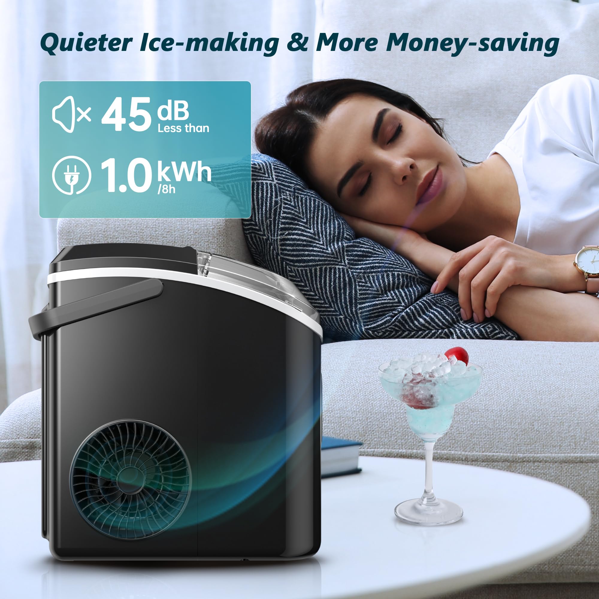 EUHOMY Nugget Ice Maker, Chewable Pellet Ice Machine with Handle, Ready in 6 Mins, 15.5kg/24H