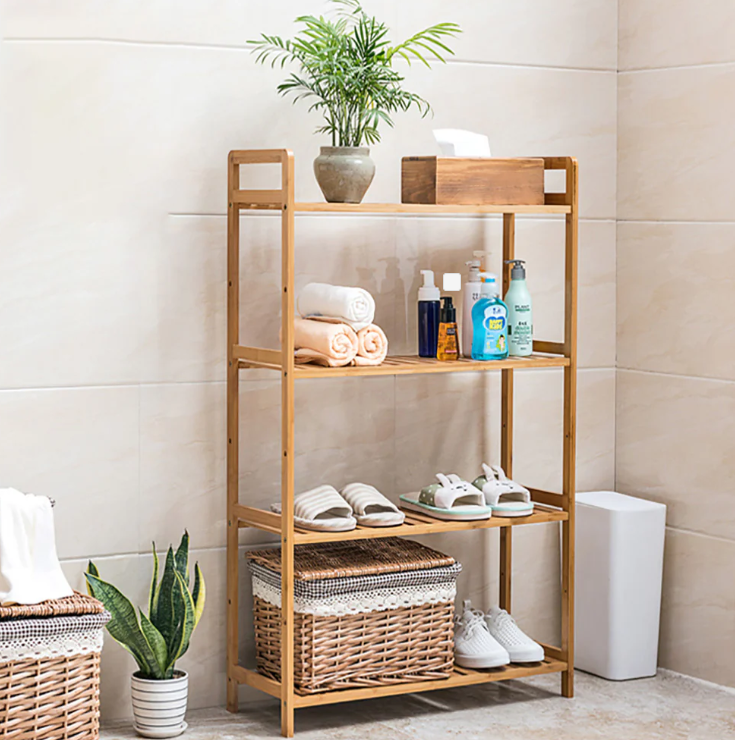 Tiered Bamboo Wood Book Storage Shelf