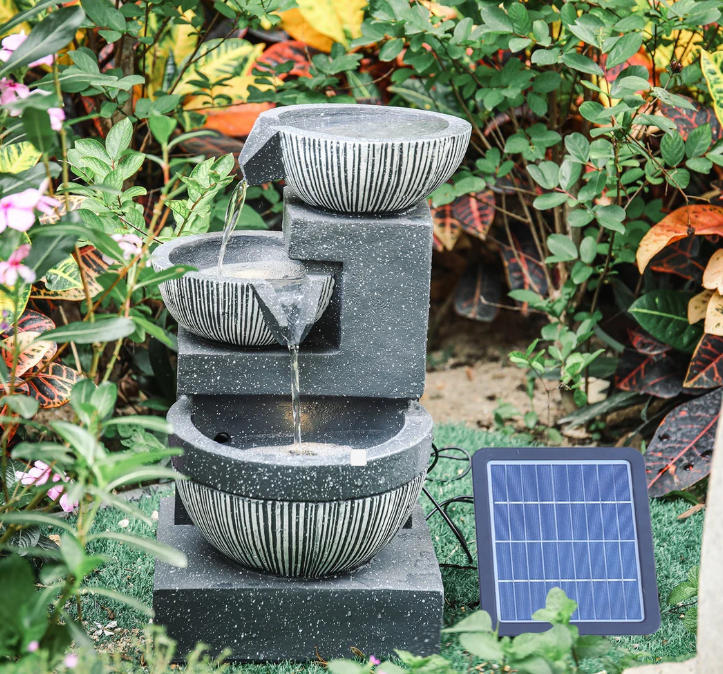 3-Tierd Solar Powered Garden Water Fountain Rockery Decorated